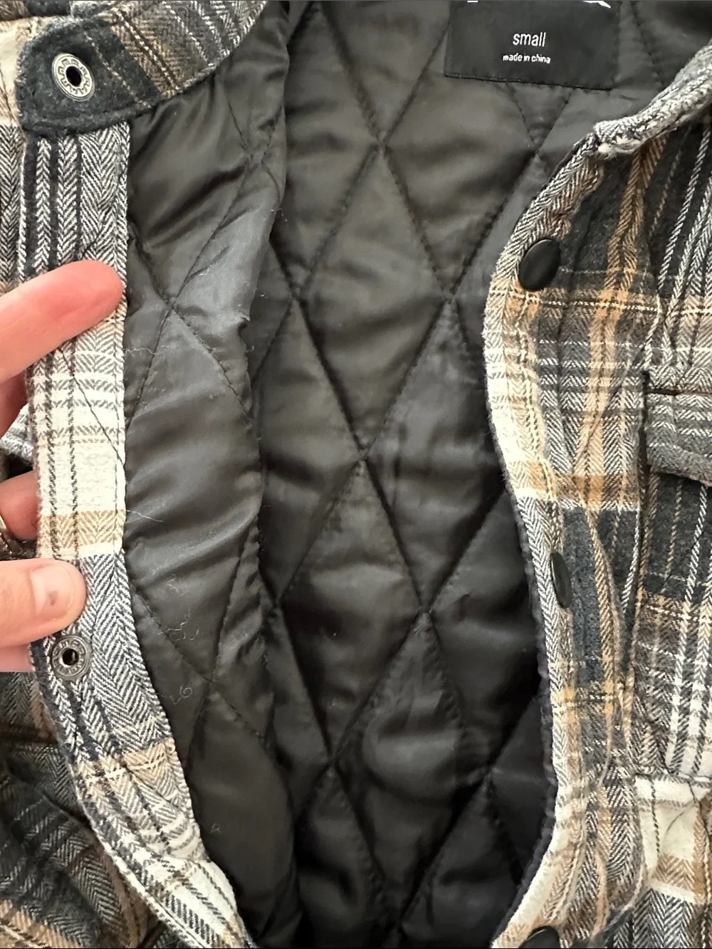 Boys Plaid Button-Up Jacket - Gray & Tan